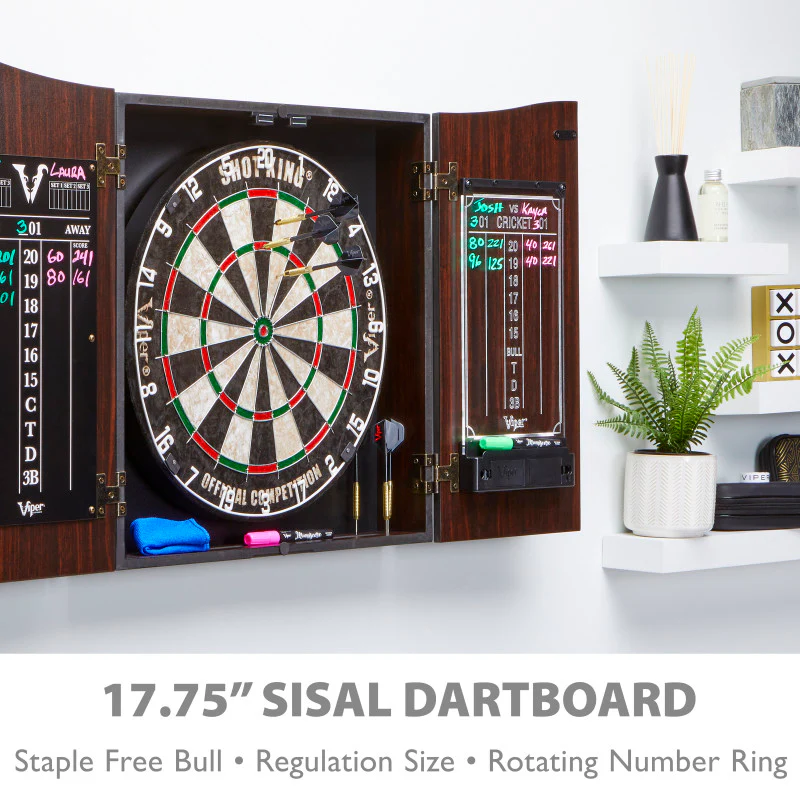 [OPEN BOX]  Viper Vault Deluxe Dartboard Cabinet with Shot King Sisal Dartboard and Illumiscore Scoreboard - Image 2