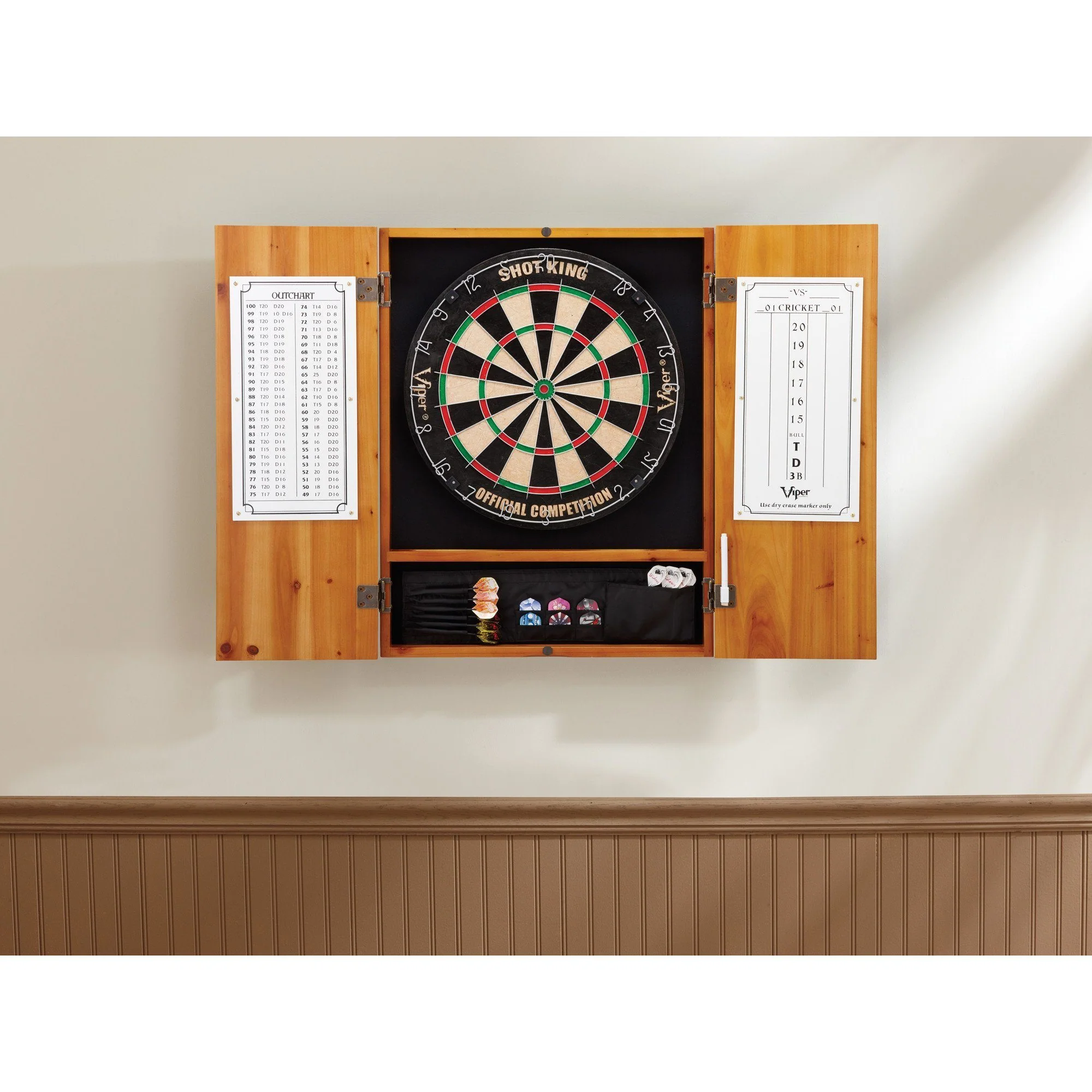 [OPEN BOX]  Viper Metropolitan Oak Steel Tip Dartboard Cabinet - Image 3