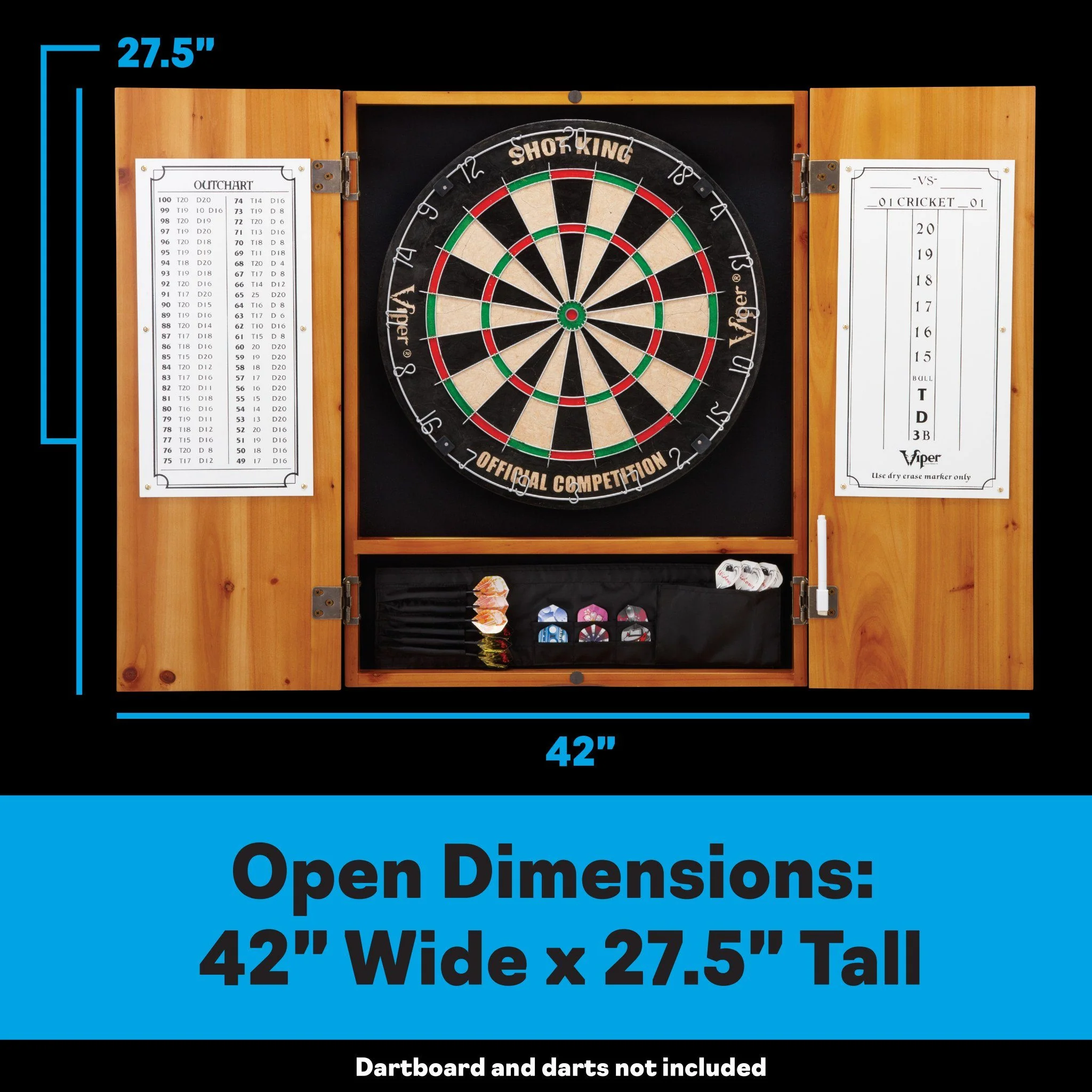 [OPEN BOX]  Viper Metropolitan Oak Steel Tip Dartboard Cabinet - Image 6