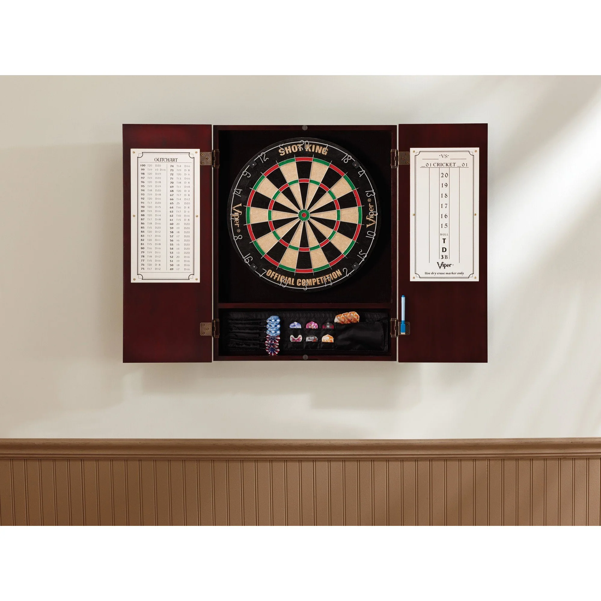 [OPEN BOX]  Viper Metropolitan Mahogany Steel Tip Dartboard Cabinet - Image 3