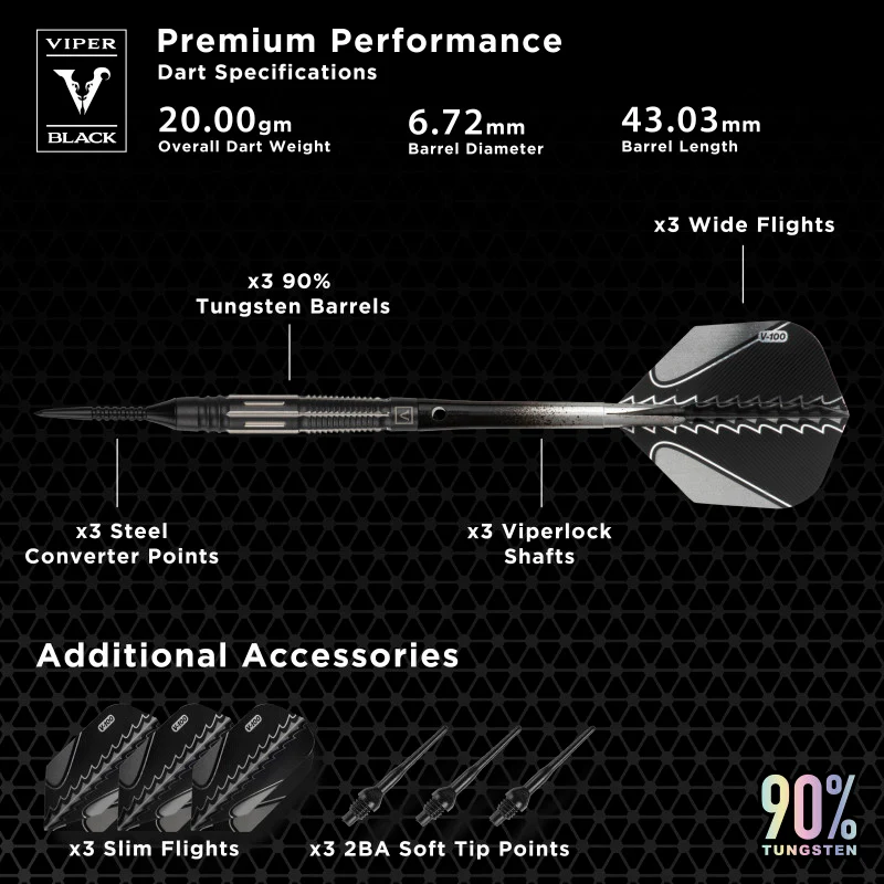 [OPEN BOX] Viper Black Flux 90% Tungsten Steel or Soft Tip Conversion Darts Black/Silver 20 Grams - Image 6